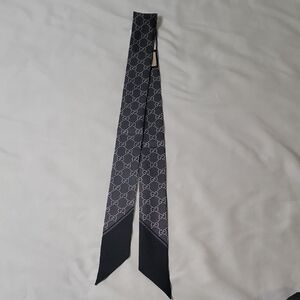 Gucci Black and Gray GG Slim Silk Scarf/Wrap